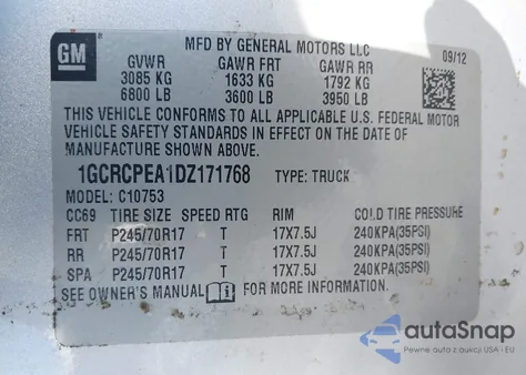 2013 Chevrolet Silverado 1500 Work Truck z USA, uszkodzony, nr VIN 1GCRCPEA1DZ171768